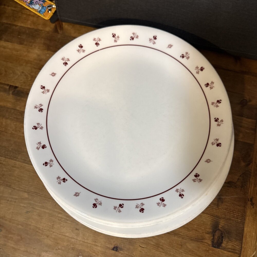 Corelle BURGUNDY Dinner Plate 10 1/4" Tiny Burgundy Flowers 10 AVAILABLE